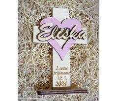 Darček krížik k prvému svätému prijímaniu - ružové srdce s menom