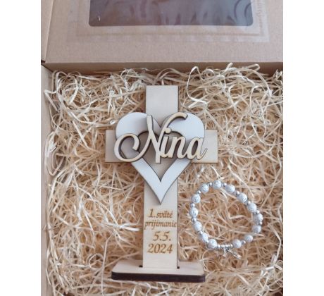 Prvé sväté prijímanie - biela darčeková sada s ružencom
