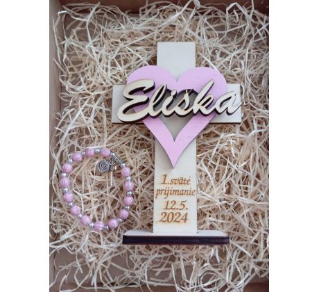 Prvé sväté prijímanie - ružová darčeková sada s ružencom