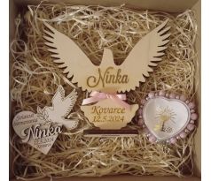 Darček na birmovku sada holubica, ruženec, magnetka