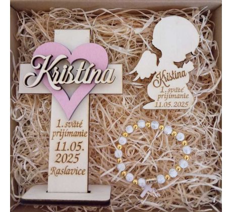 Darček na prijímanie sada anjel magnetka, kríž, ruženec