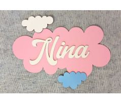 obláčik s menom detská dekorácia na stenu 27x45 cm Veľký obláćik - ružová