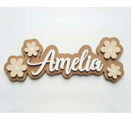 Drevené meno s kvetmi 2