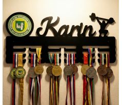 vešiak na medaily personalizované meno logo tlačené