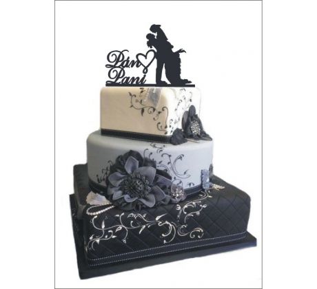 Dekorácia na tortu vzor nevesta a ženích s nápisom