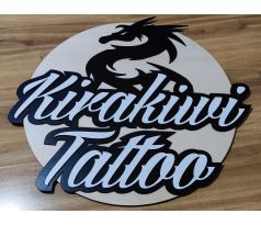 3D logo na mieru - logo z dreva na stenu 40 cm 3D dvojvrstvové, sololit 3mm + preglejka 6mm